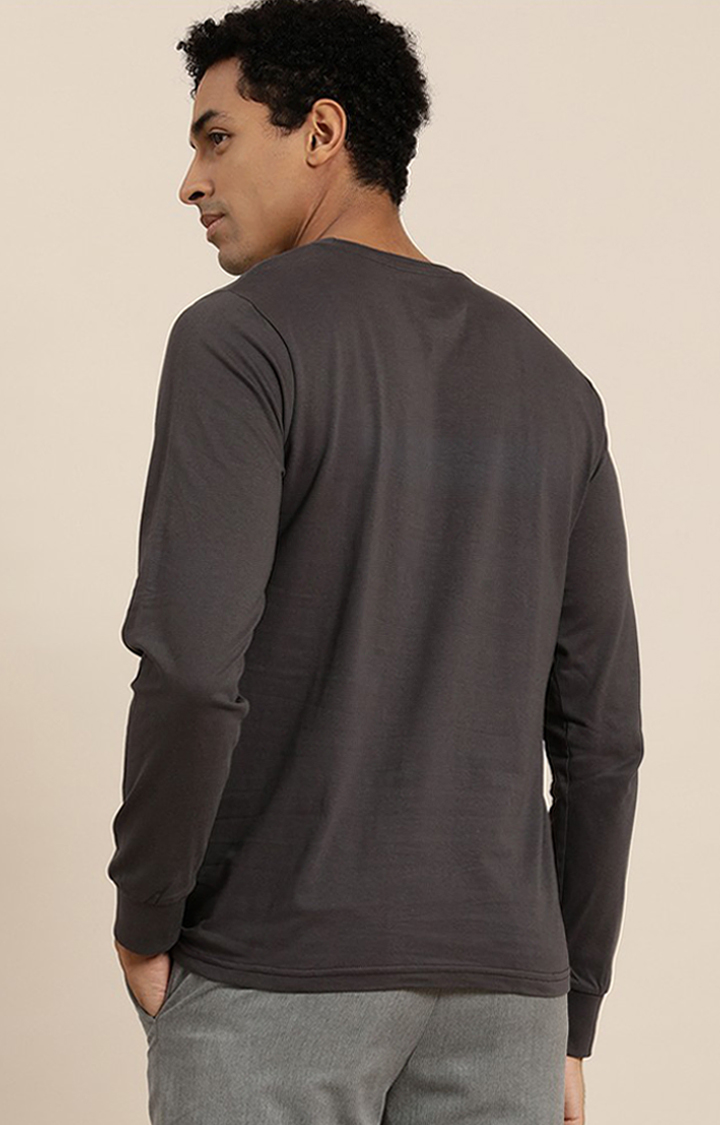 Men's Grey Cotton Typographic Printed Sweatshirt