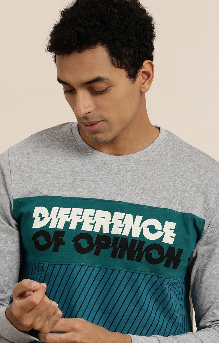 Difference of Opinion | Men's Grey & Blue Cotton Typographic Printed Sweatshirt 3