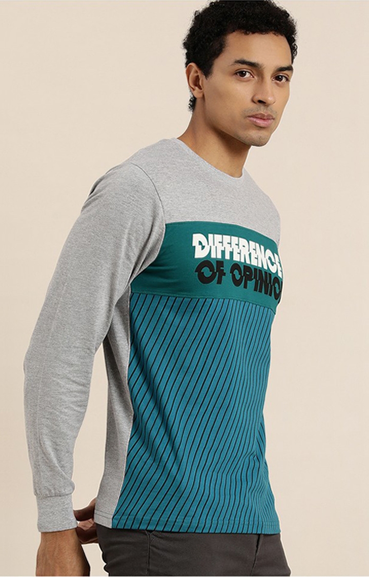 Difference of Opinion | Men's Grey & Blue Cotton Typographic Printed Sweatshirt 1