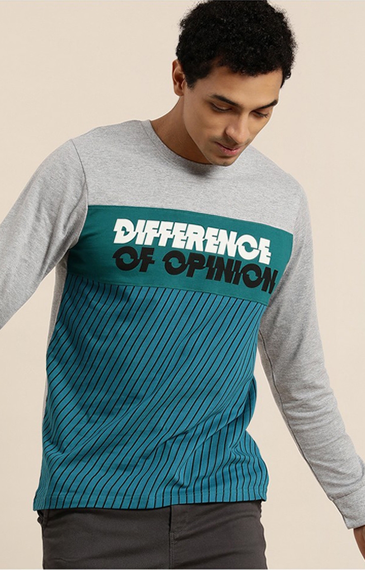 Difference of Opinion | Men's Grey & Blue Cotton Typographic Printed Sweatshirt 0