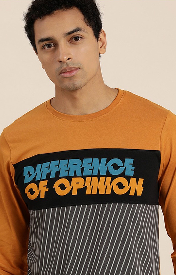 Difference of Opinion | Men's Yellow & Grey Cotton Typographic Printed Sweatshirt 3