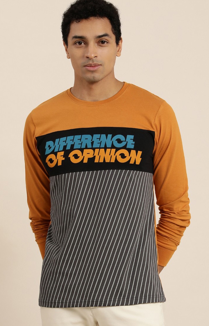 Difference of Opinion | Men's Yellow & Grey Cotton Typographic Printed Sweatshirt