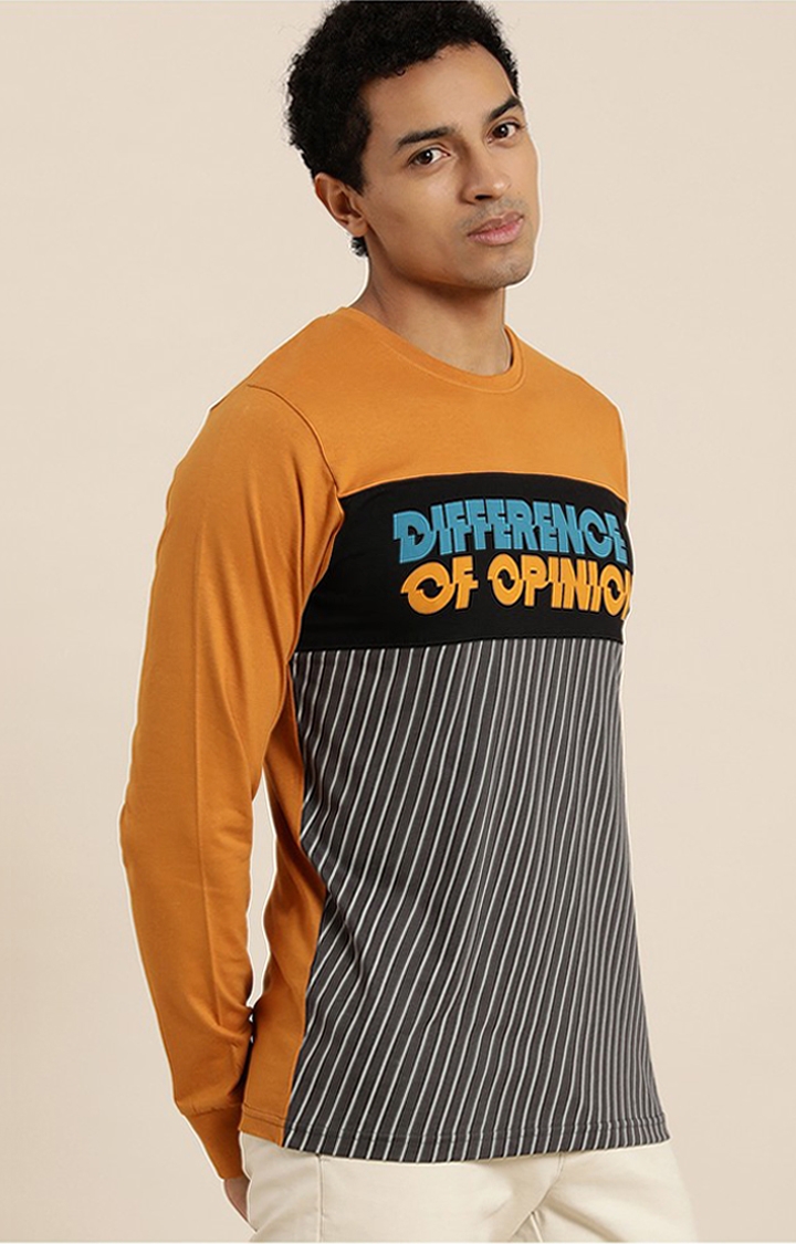 Difference of Opinion | Men's Yellow & Grey Cotton Typographic Printed Sweatshirt 1