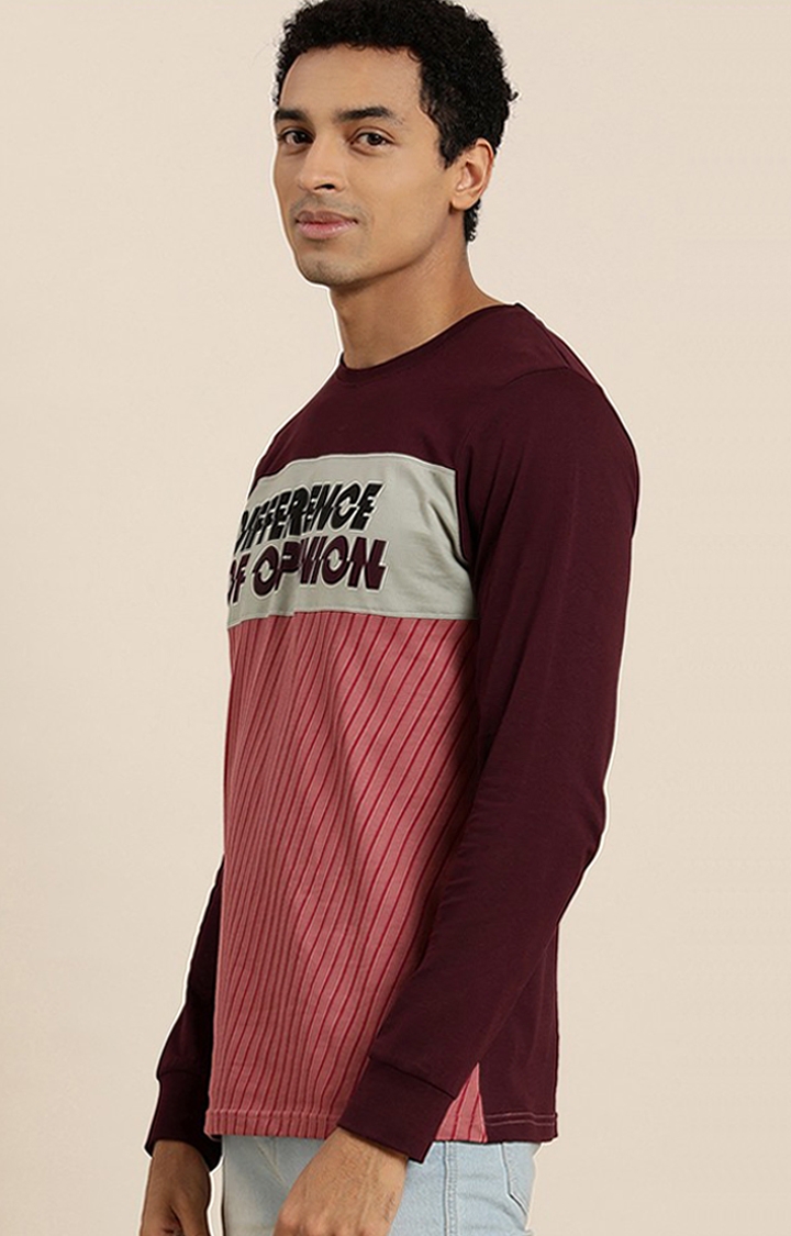 Difference of Opinion | Men's Maroon Cotton Striped Sweatshirt 1