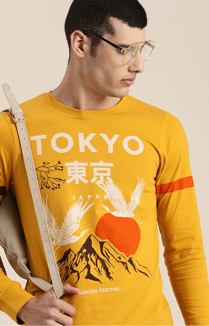 Difference of Opinion | Men's Yellow Cotton Printed Sweatshirt 3