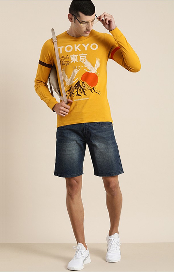 Difference of Opinion | Men's Yellow Cotton Printed Sweatshirt 1