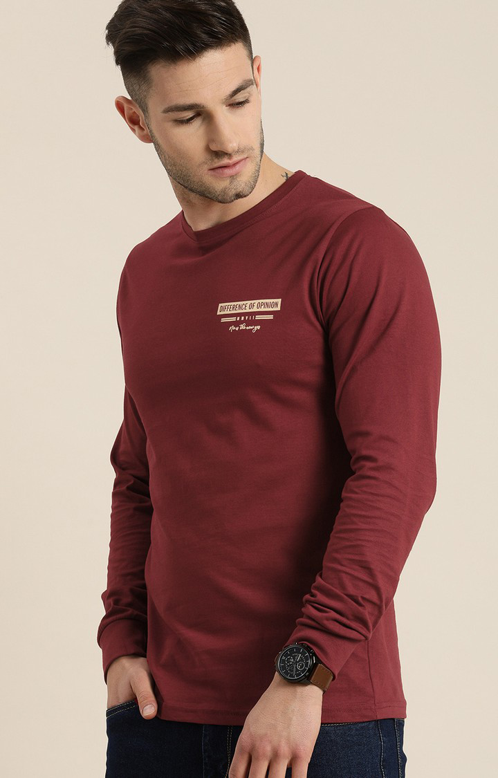Men's Maroon Cotton Graphic Printed Sweatshirt