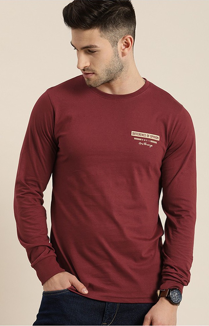 Men's Maroon Cotton Graphic Printed Sweatshirt