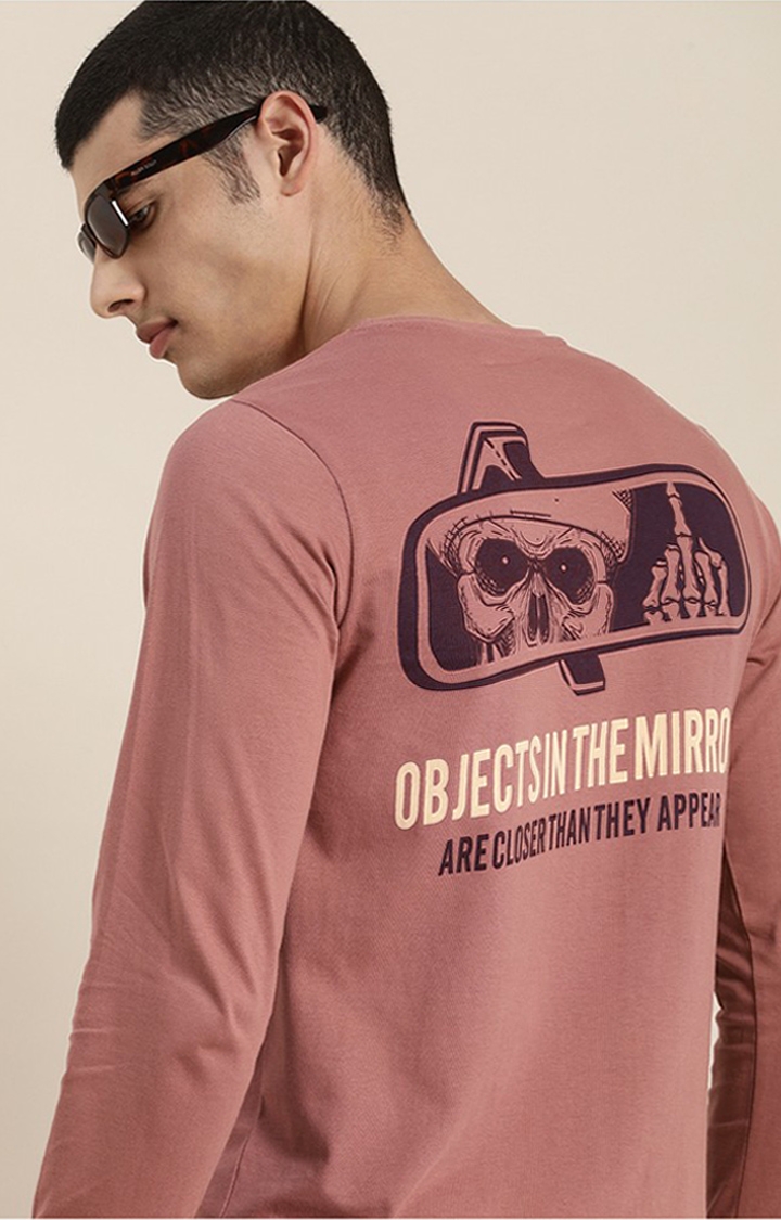 Men's Pink Cotton Graphic Printed Sweatshirt