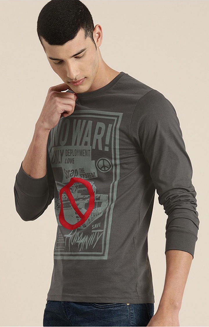 Difference of Opinion | Men's Grey Cotton Typographic Printed Sweatshirt 0