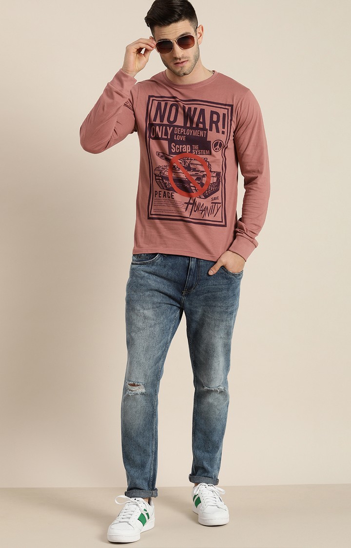Difference of Opinion | Men's Pink Cotton Typographic Printed Sweatshirt 1