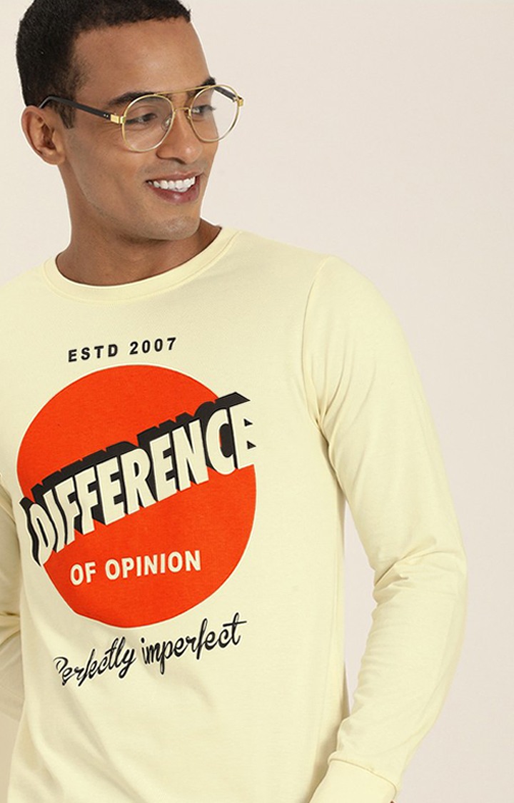 Men's Cream Cotton Typographic Printed Sweatshirt