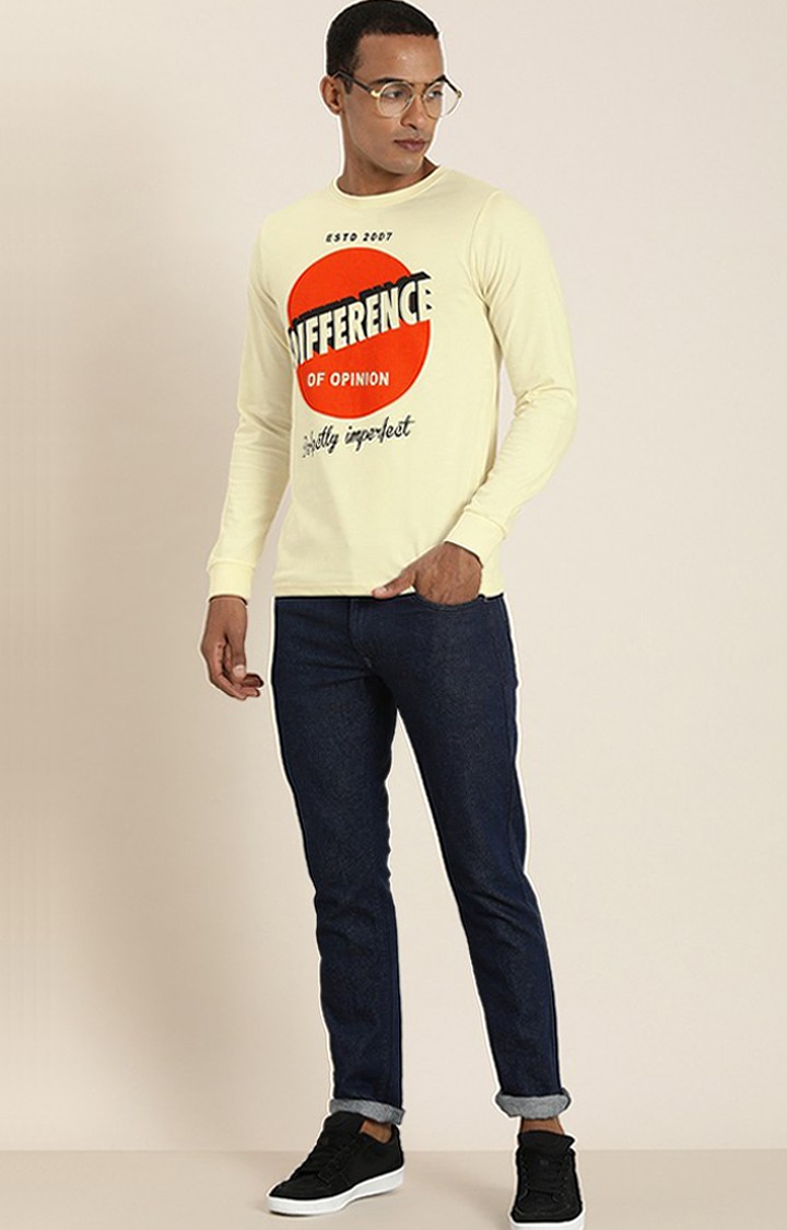Men's Cream Cotton Typographic Printed Sweatshirt