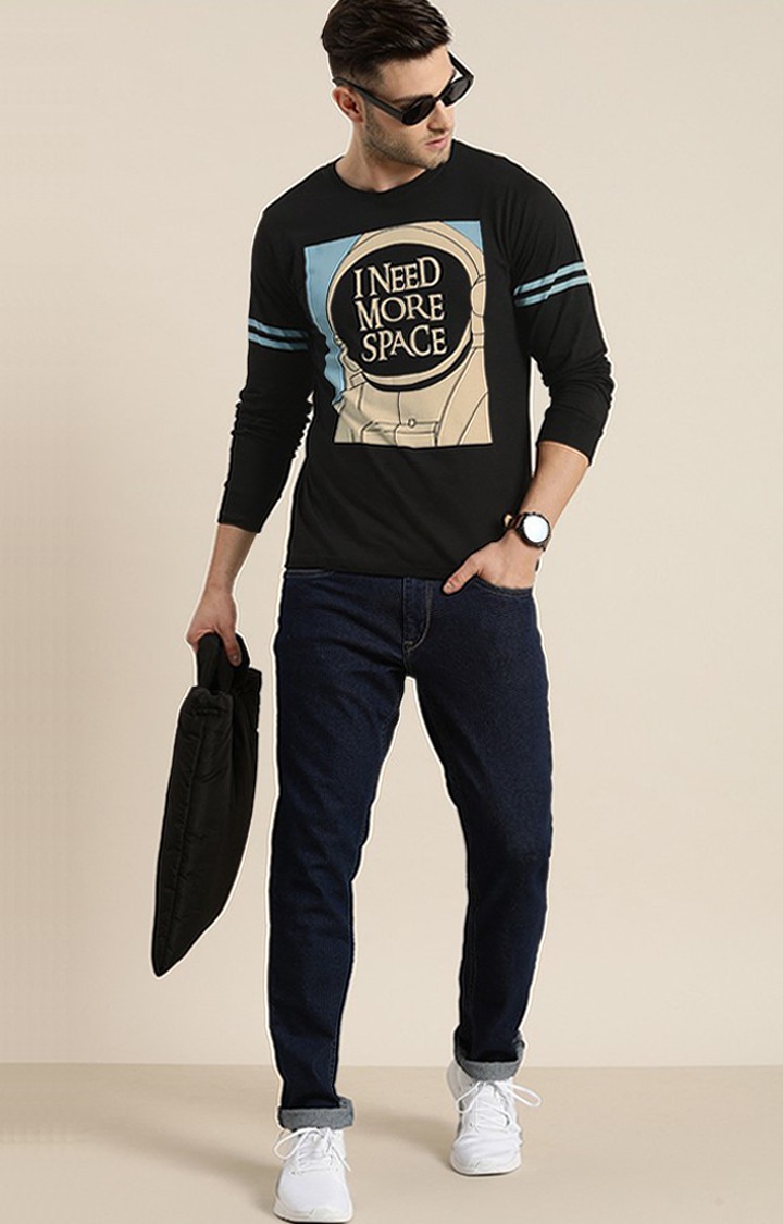 Men's Black Cotton Typographic Printed Sweatshirt