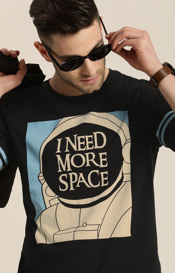 Men's Black Cotton Typographic Printed Sweatshirt