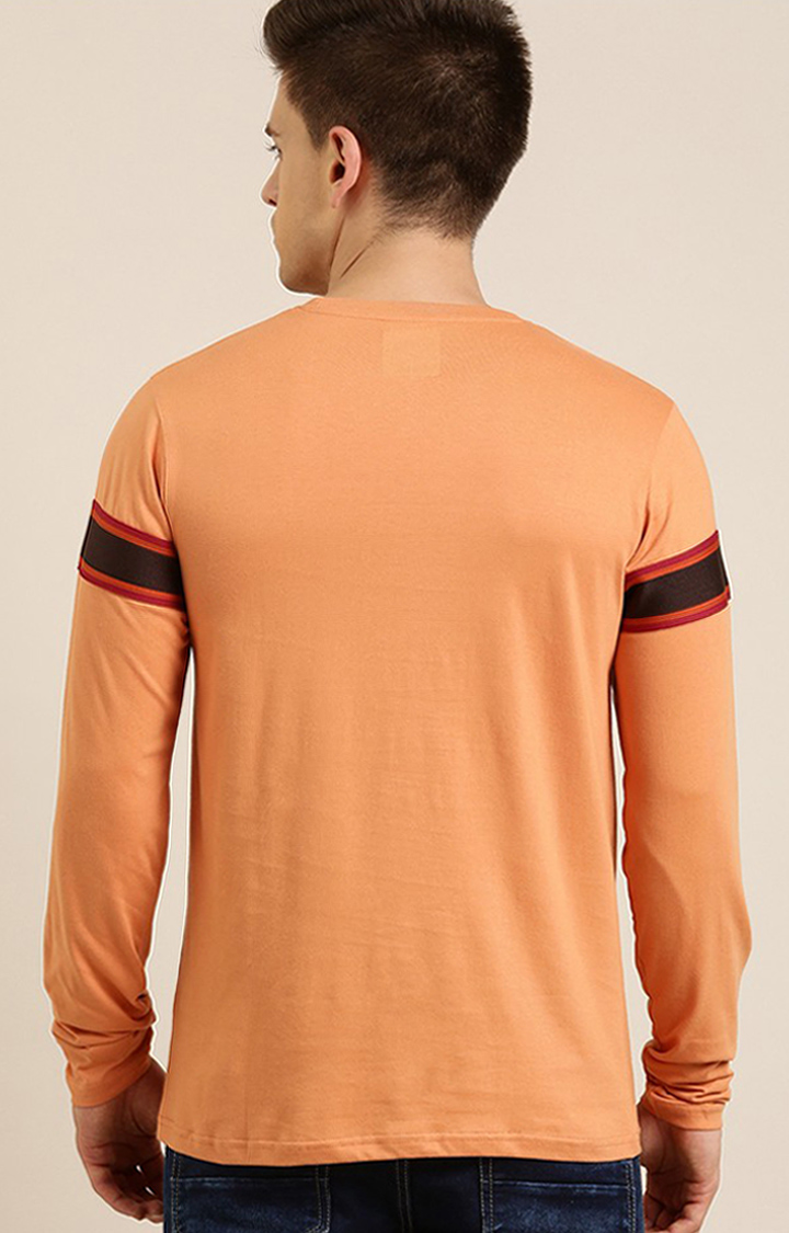 Men's Orange Cotton Striped Sweatshirt