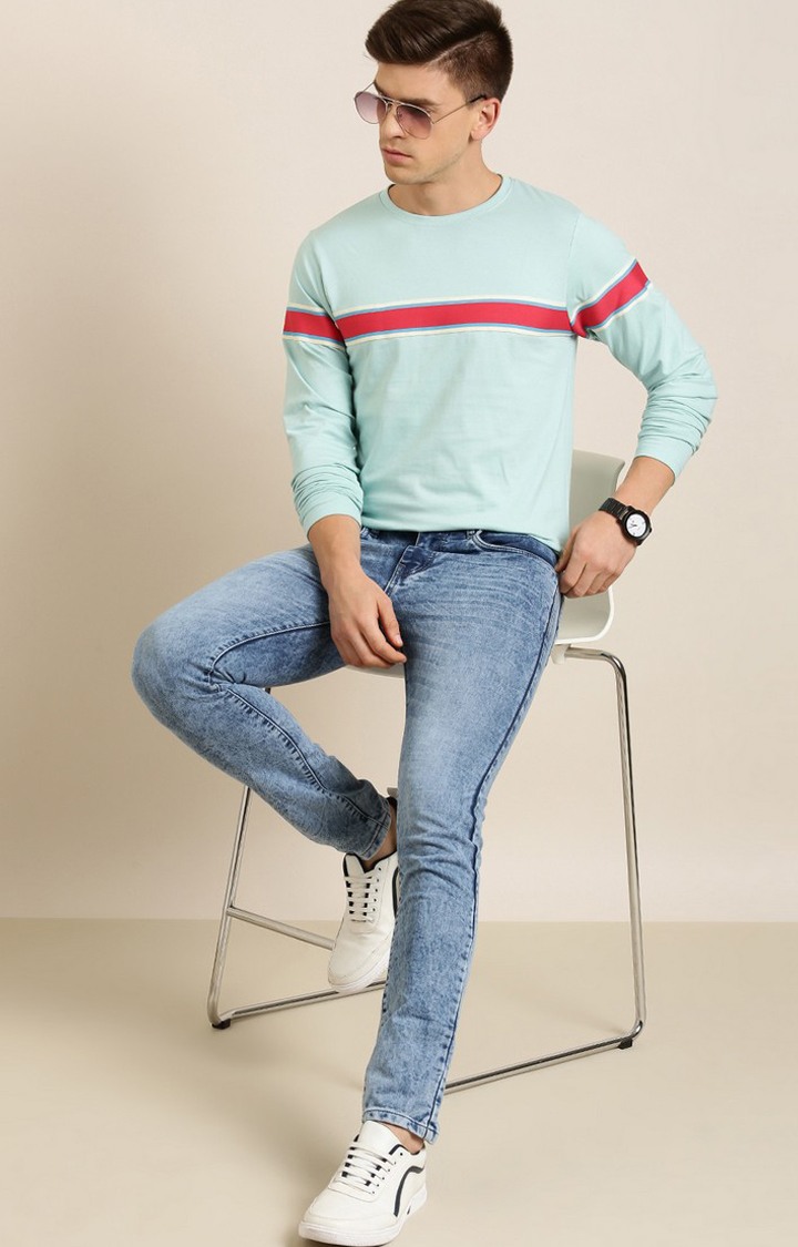 Men's Blue Cotton Striped Sweatshirt