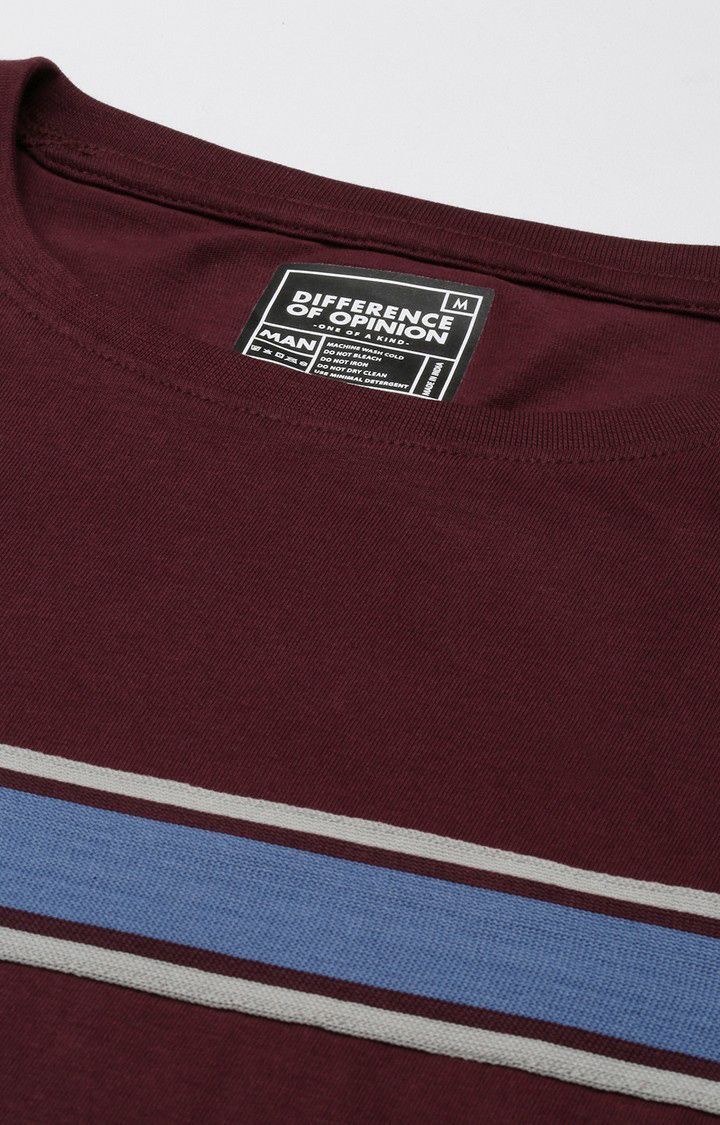 Difference of Opinion | Men's Red Cotton Striped Sweatshirt 4