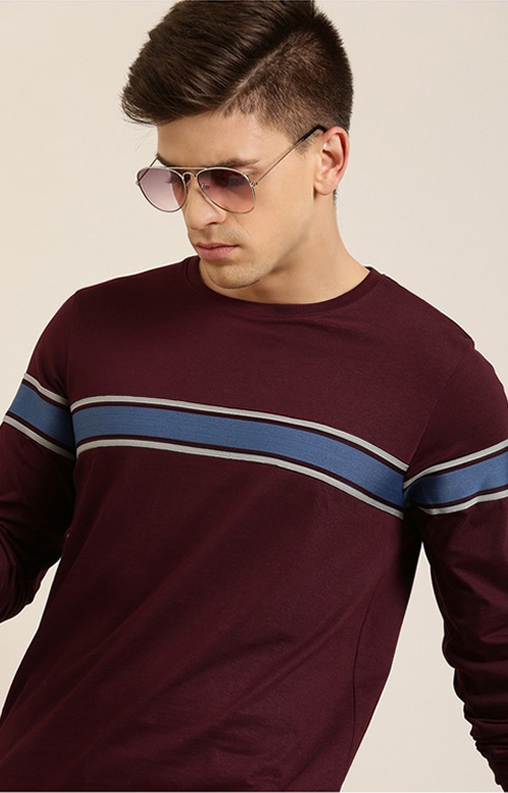 Difference of Opinion | Men's Red Cotton Striped Sweatshirt 3