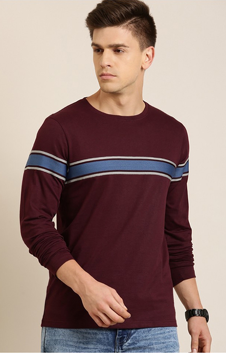 Difference of Opinion | Men's Red Cotton Striped Sweatshirt 0