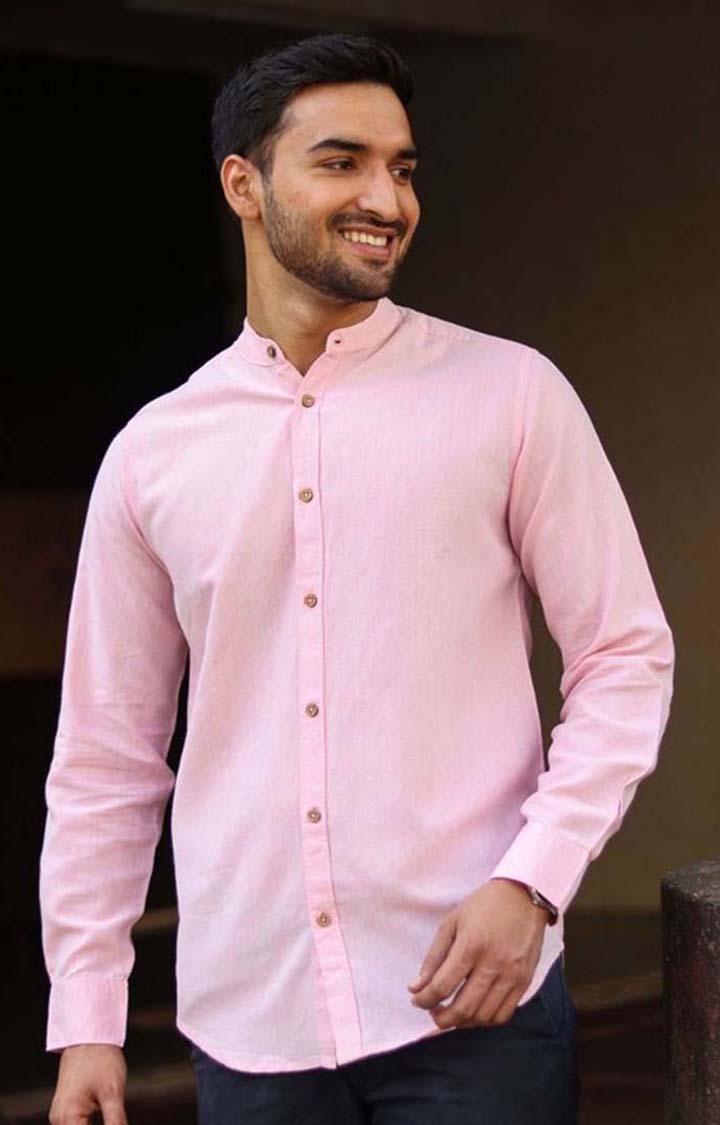 Earthy Route | Men's Charm Pink Tencel Regular Fit  Casual Shirt
