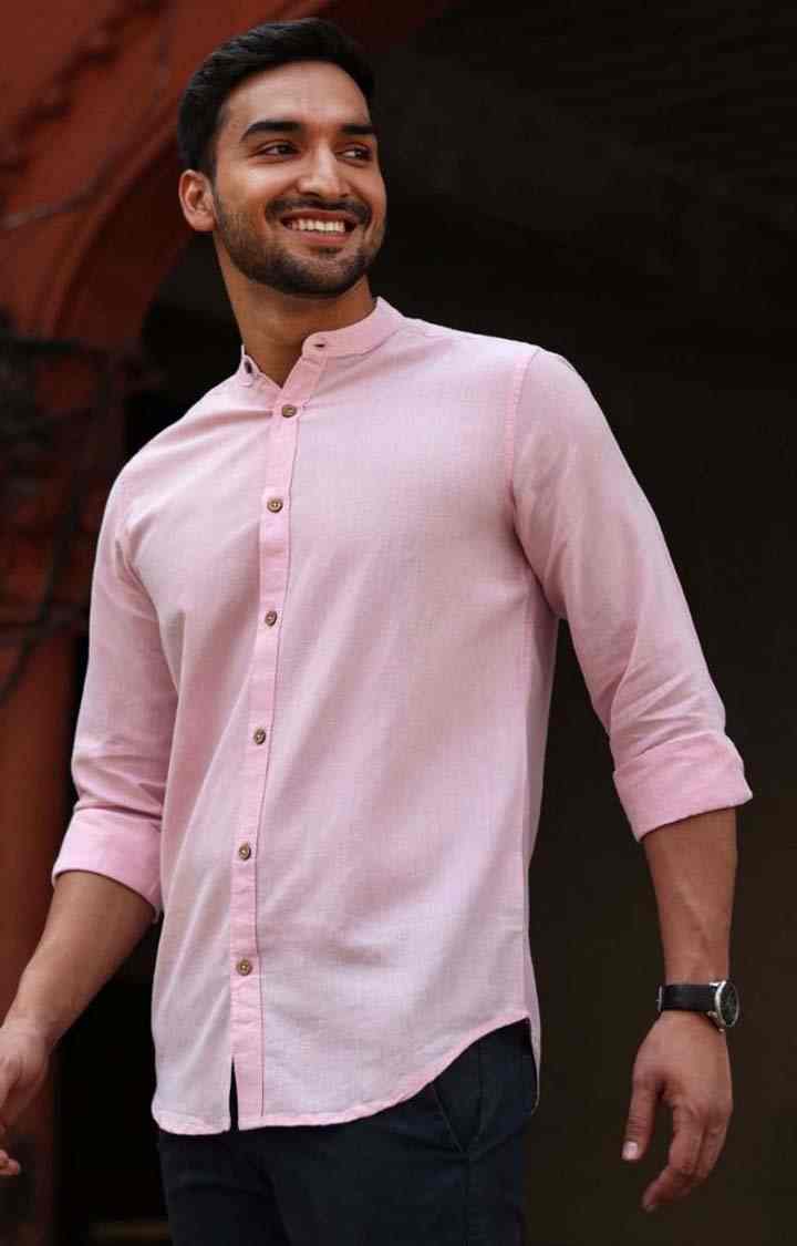 Men's Charm Pink Tencel Regular Fit  Casual Shirt