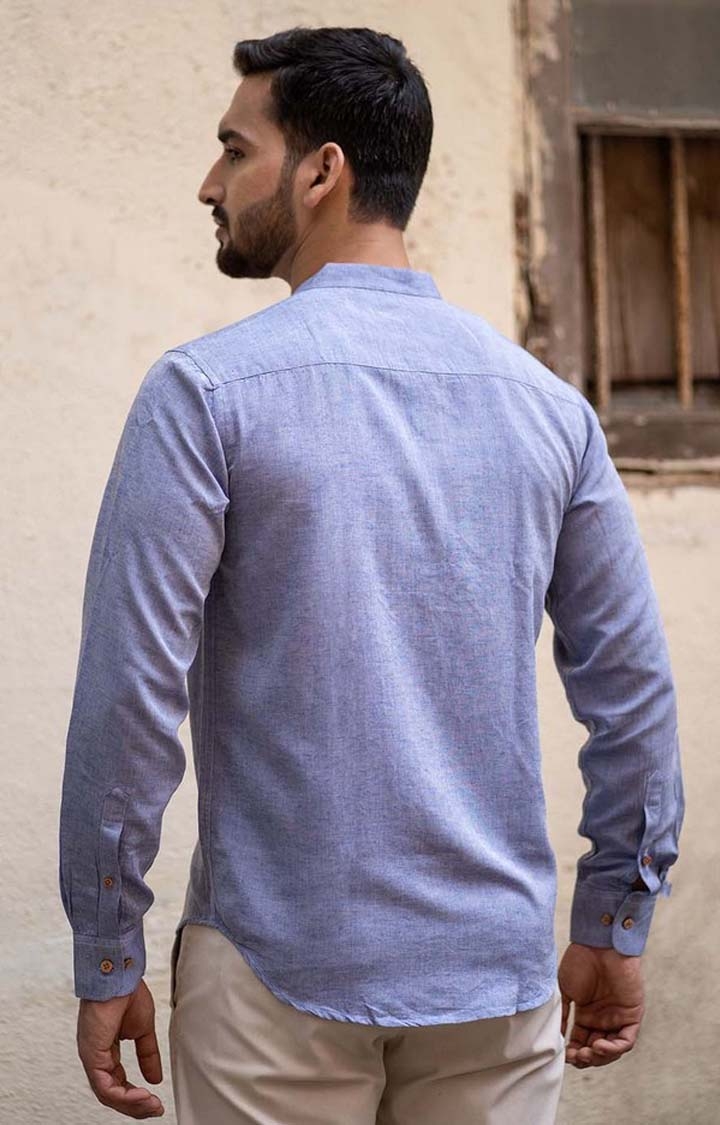 Men's Steel Blue Tencel Regular Fit  Casual Shirt