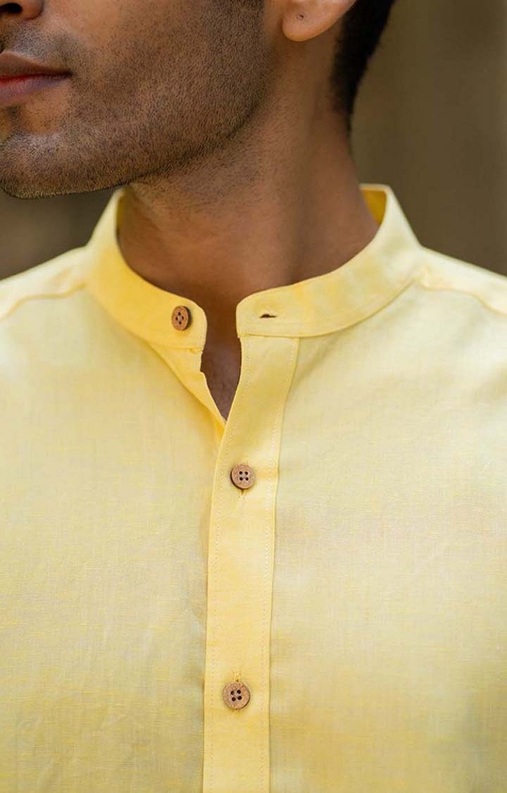 Men's Lemon Yellow Tencel Regular Fit  Casual Shirt