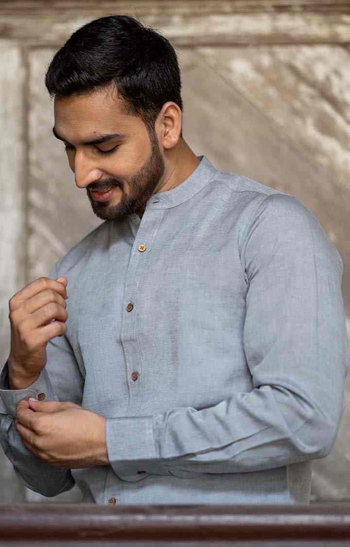 Men's Slate Grey Tencel Regular Fit  Casual Shirt