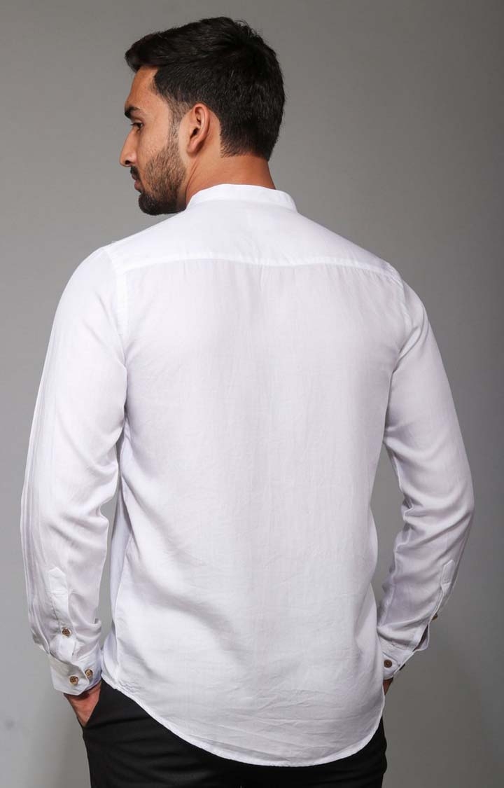Men's White Tencel Regular Fit  Casual Shirt