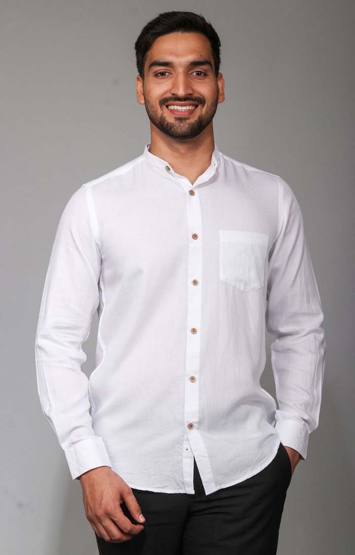 Earthy Route | Men's White Tencel Regular Fit  Casual Shirt