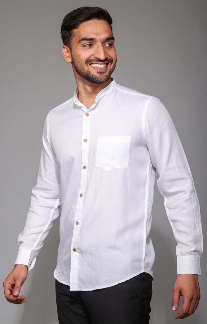 Men's White Tencel Regular Fit  Casual Shirt