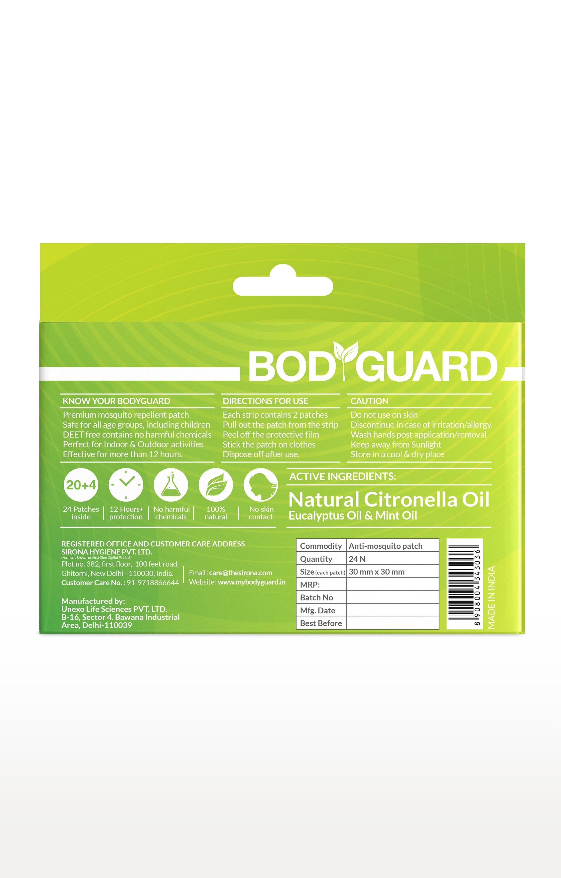 Bodyguard Premium Natural Anti Mosquito Patches - 20 + 4 Patches