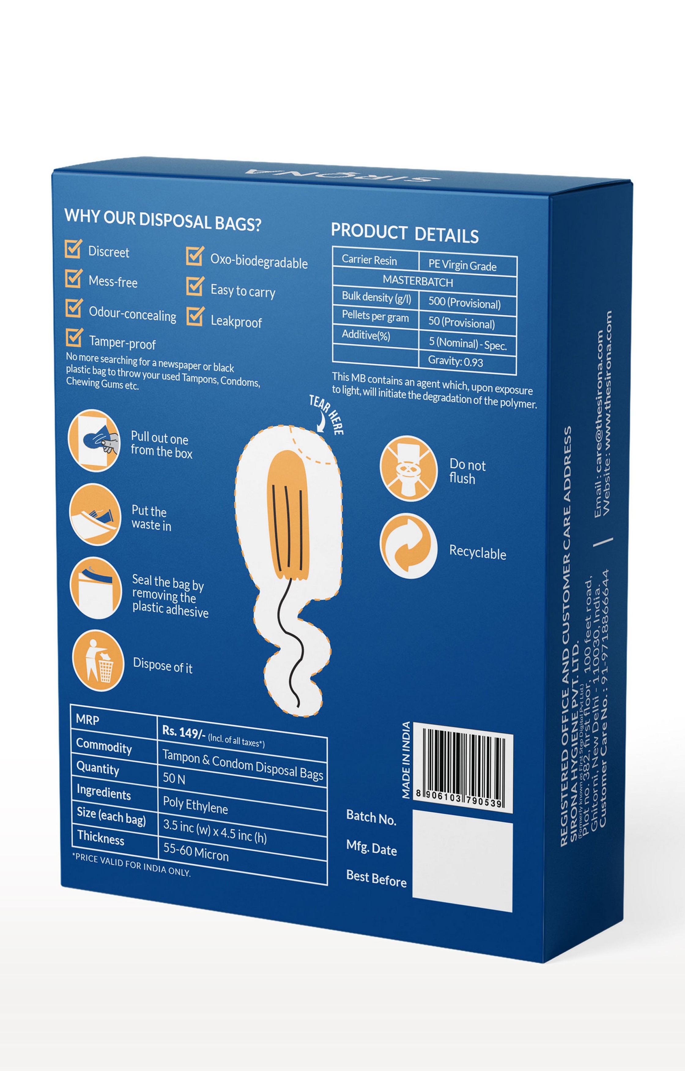 Sirona Disposal Bags for Discreet Disposal of Tampons and Condoms 50 Bags