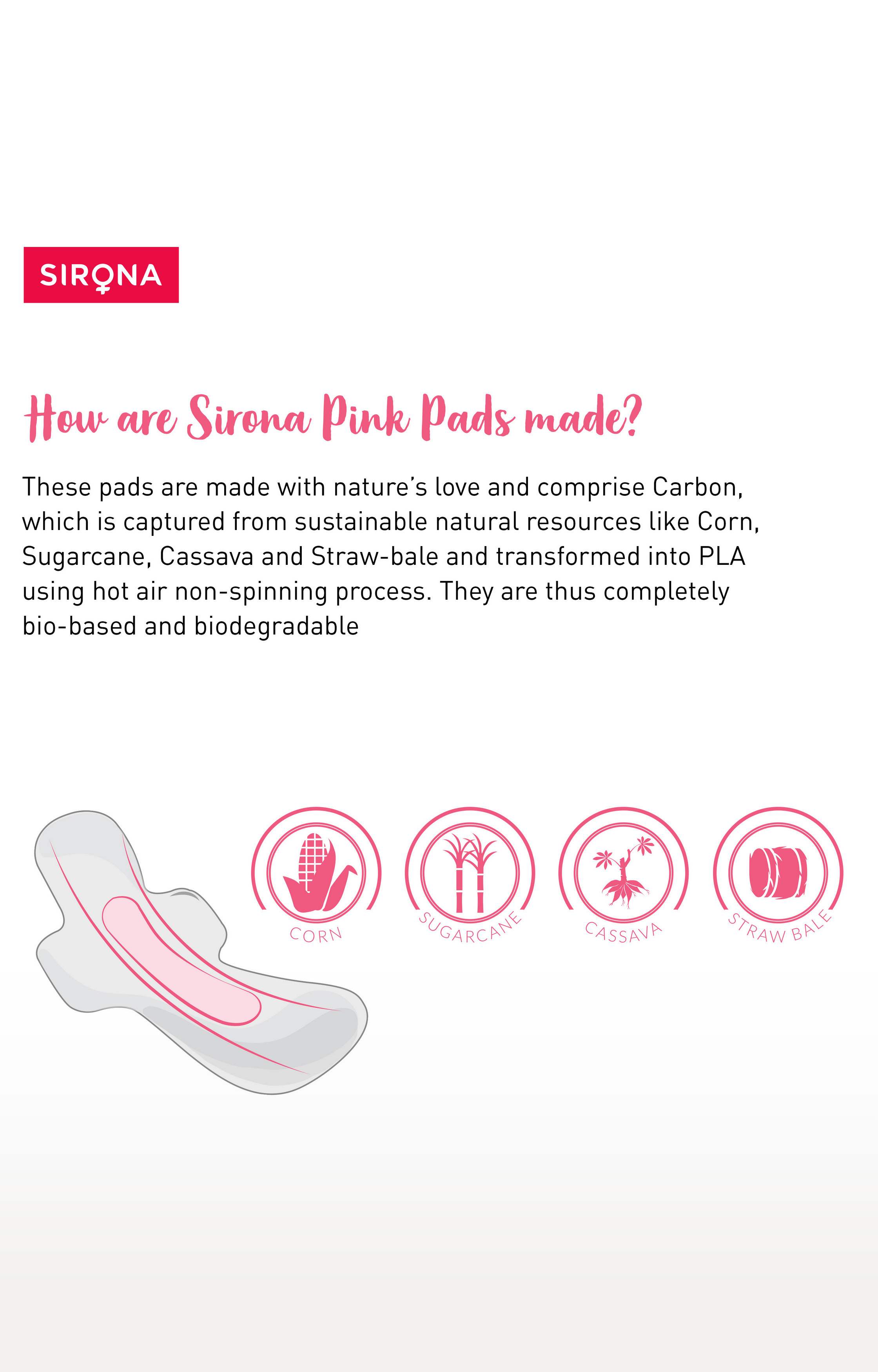 Sirona Natural Biodegradable Super Soft Pink Sanitary Pads/Napkins - 10 Pieces, Large (L)