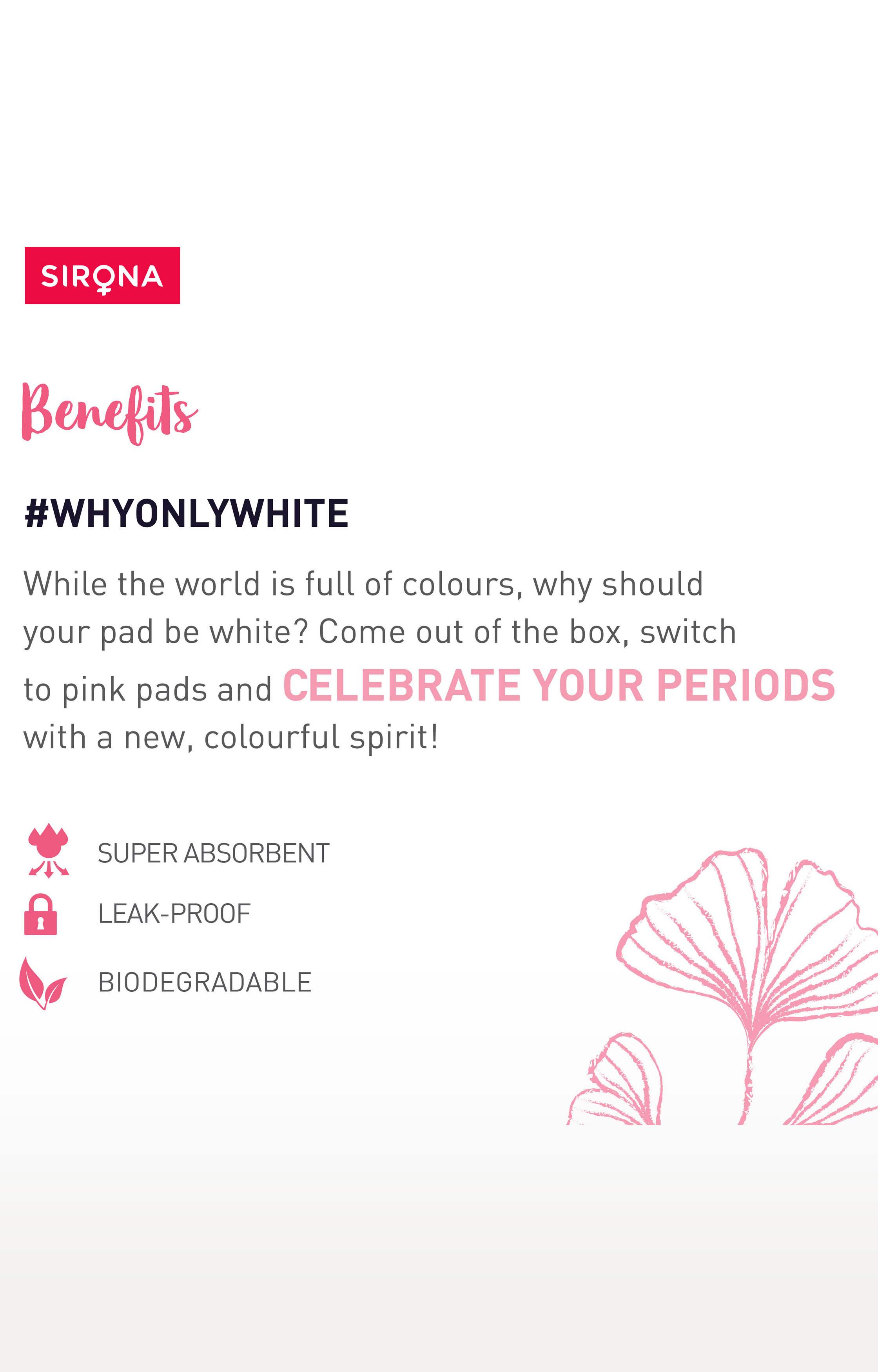 Sirona Natural Biodegradable Super Soft Pink Sanitary Pads/Napkins - 10 Pieces, Large (L)