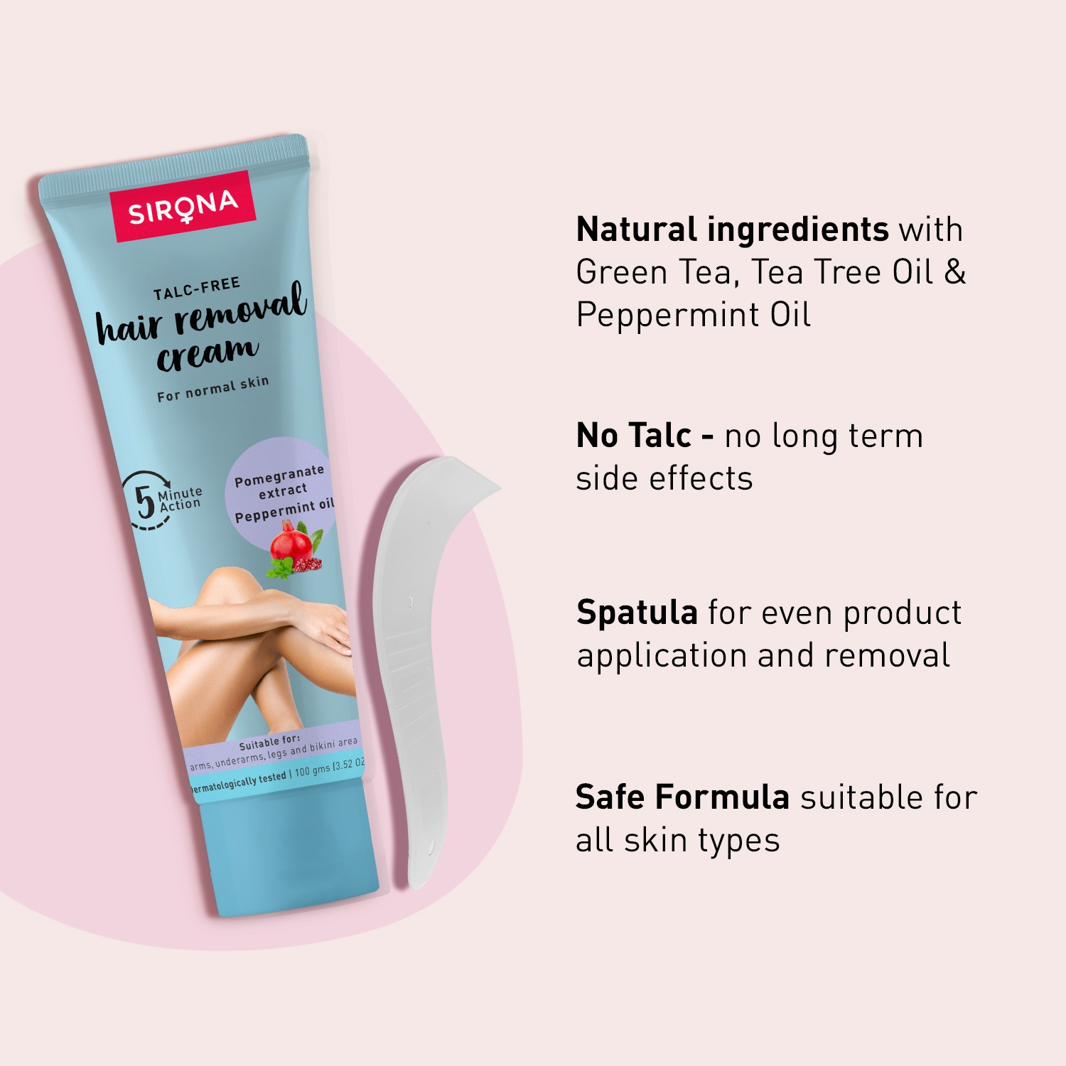 Sirona Hair Removal Cream - 100 Gms For Arms, Legs, Bikini Line & Underarm With No Talc & No Chemical Actives