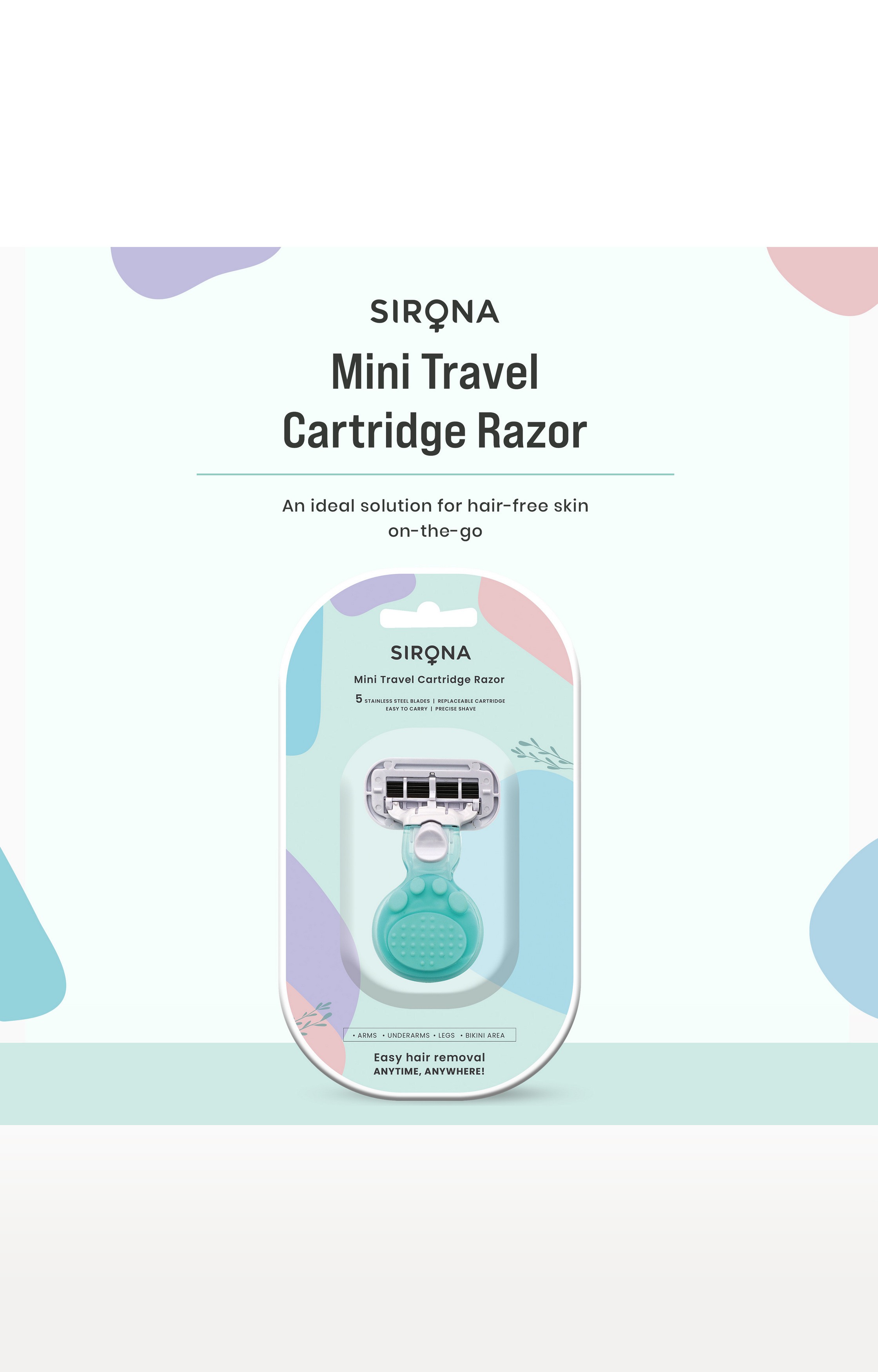 Sirona 5 Blade Mini Travel Cartridge Hair Removal Razor For Women With Aloe Vera & Vitamin E Lubrication – 1 Pcs