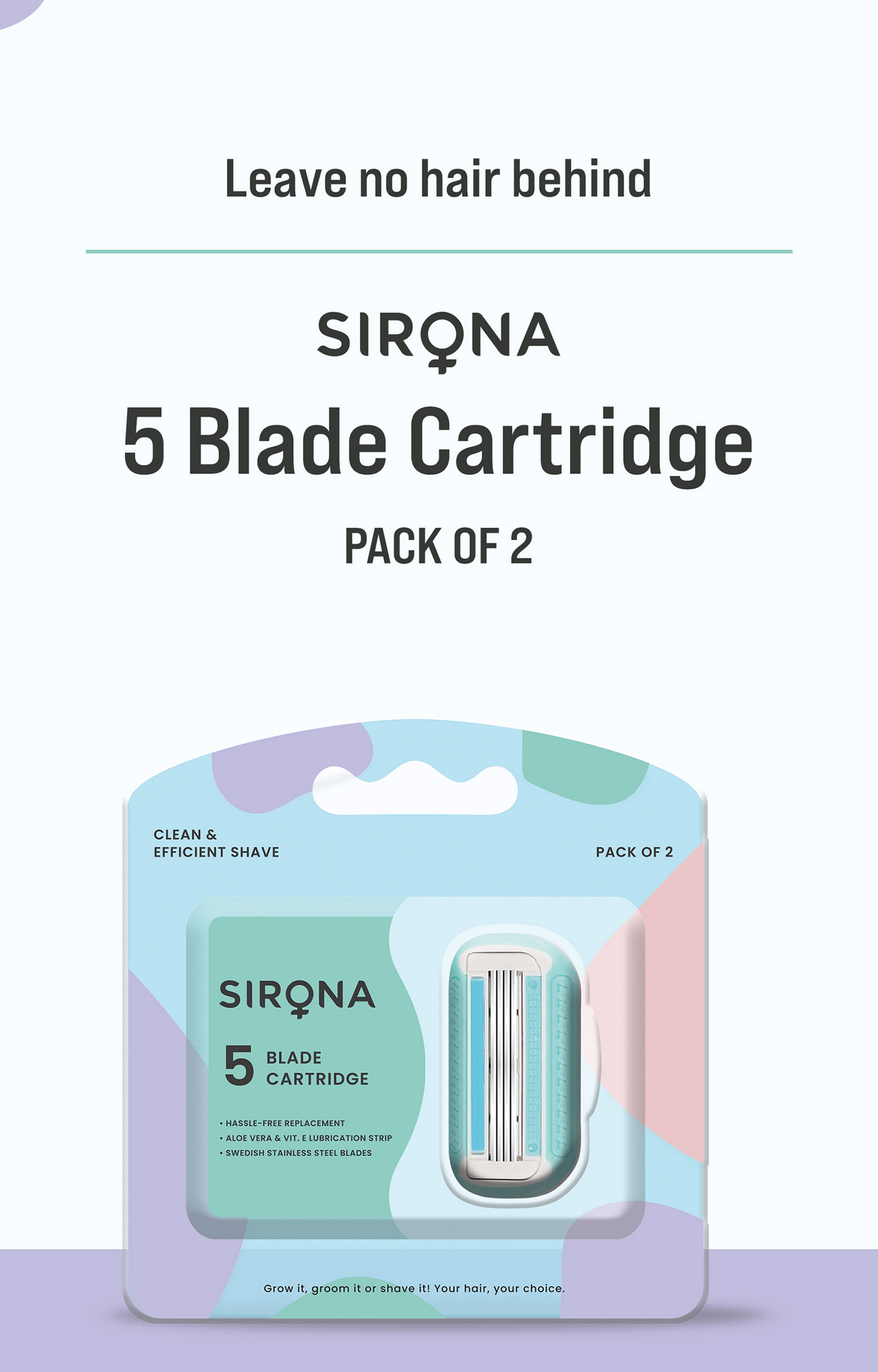 Sirona | Sirona Hair Removal Razor Blades/Refills/Cartridges For Women – Pack Of 2 With 5 Swedish Stainless Steel Blade, Aloe Vera & Vitamin E Lubrication Strip 2