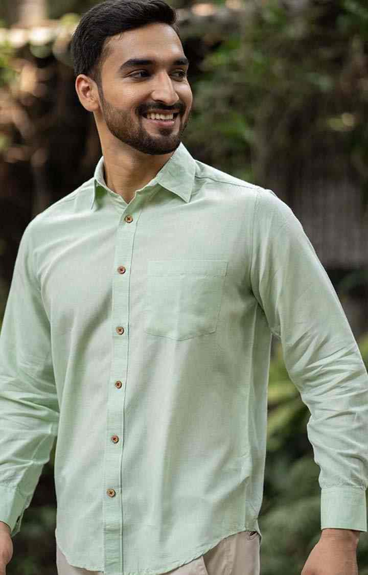 Men's Fresh Green Tencel Regular Fit  Casual Shirt