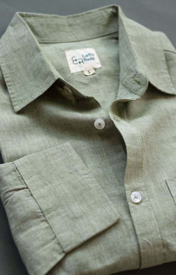Men's Military Green Tencel Regular Fit  Casual Shirt