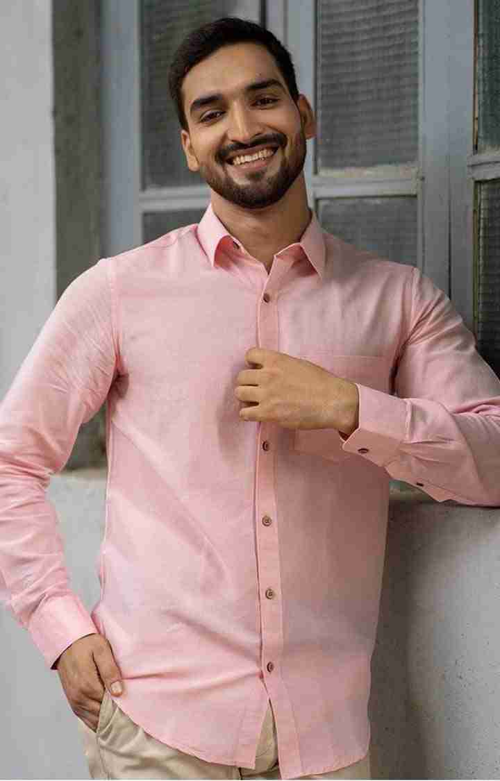 Men's Charm Pink Tencel Regular Fit  Casual Shirt