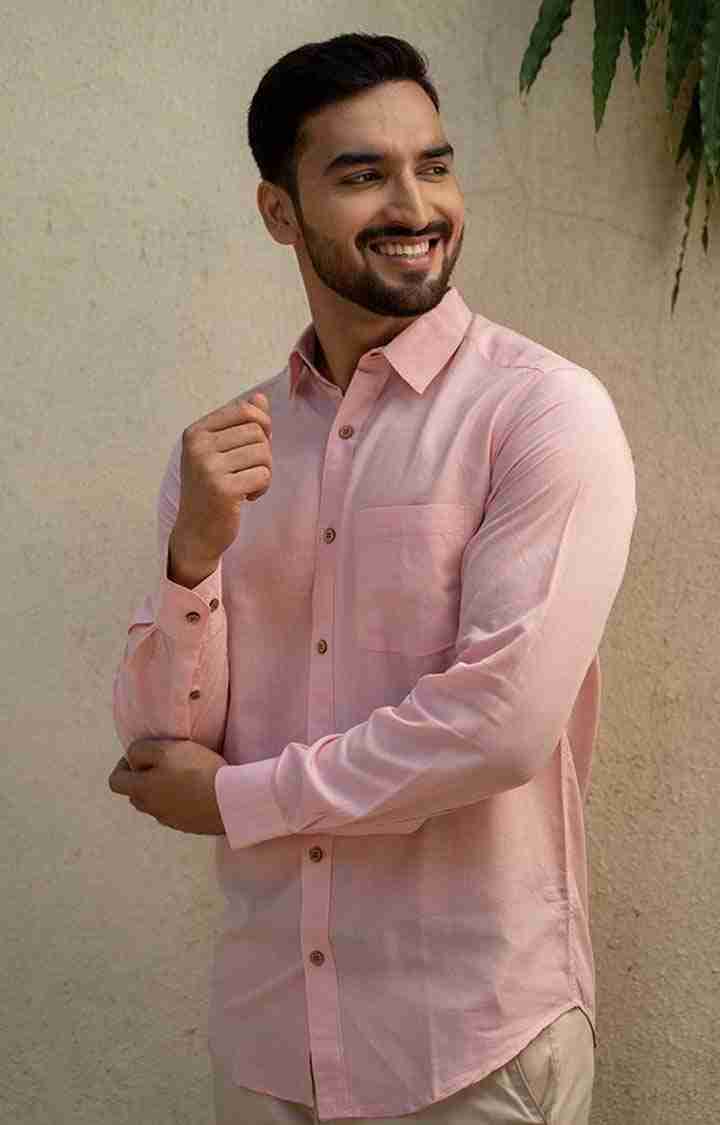 Men's Charm Pink Tencel Regular Fit  Casual Shirt