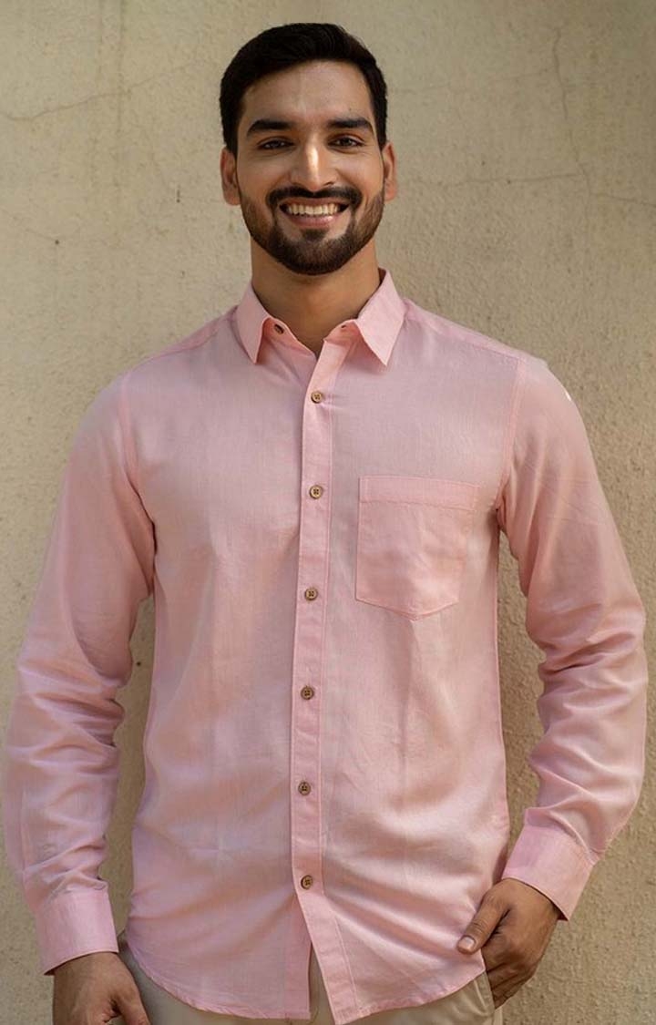 Earthy Route | Men's Charm Pink Tencel Regular Fit  Casual Shirt