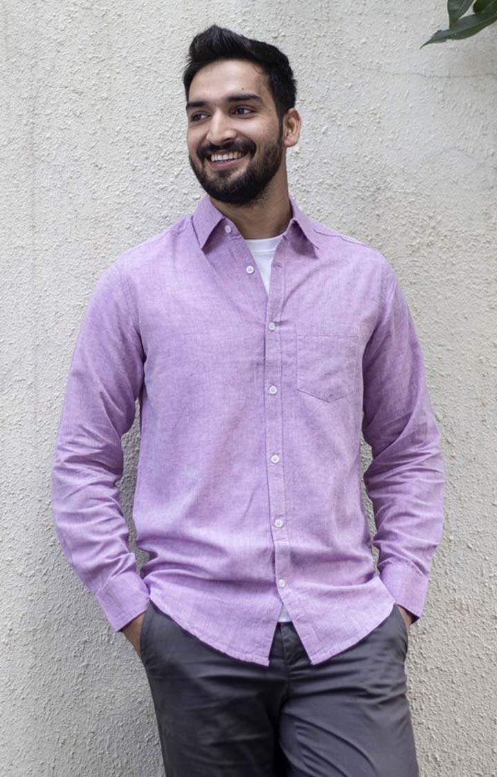 Earthy Route | Men's Lavender Tencel Regular Fit  Casual Shirt 0