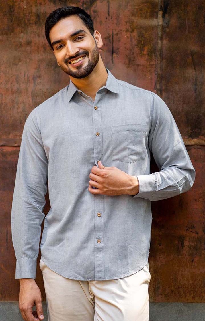 Earthy Route | Men's Slate Grey Tencel Regular Fit  Casual Shirt