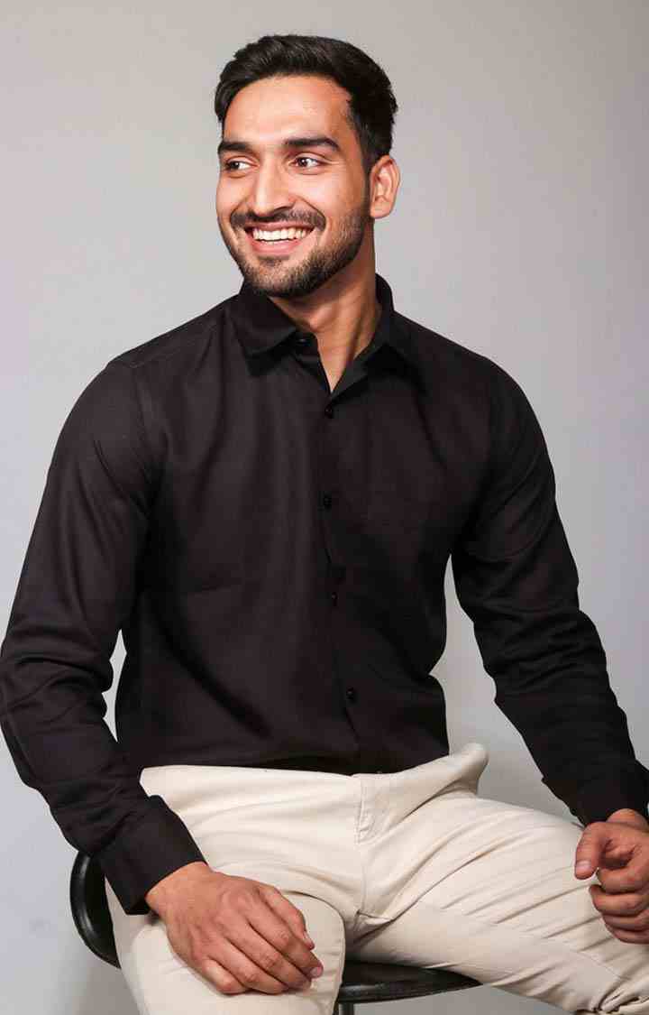 Men's Black Tencel Regular Fit  Formal Shirt