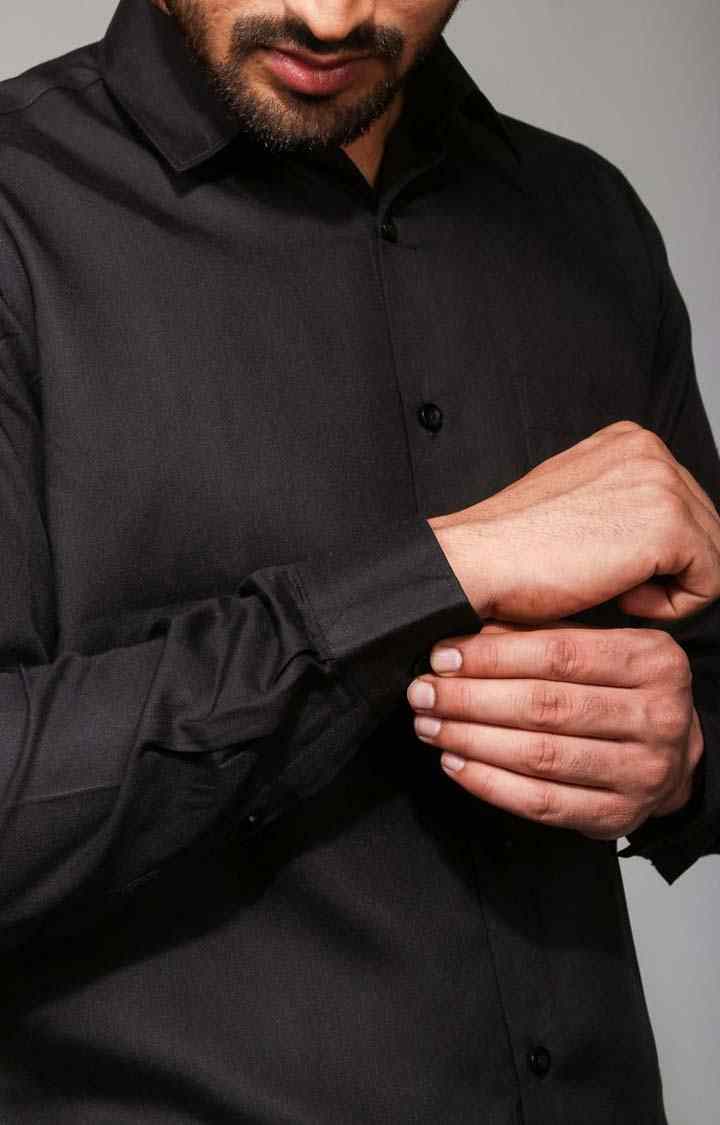 Men's Black Tencel Regular Fit  Formal Shirt