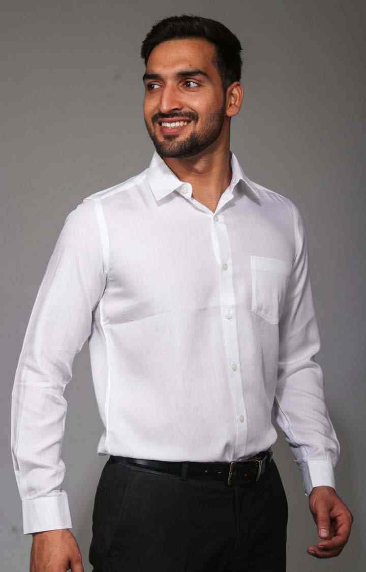 Men's White Tencel Regular Fit  Formal Shirt