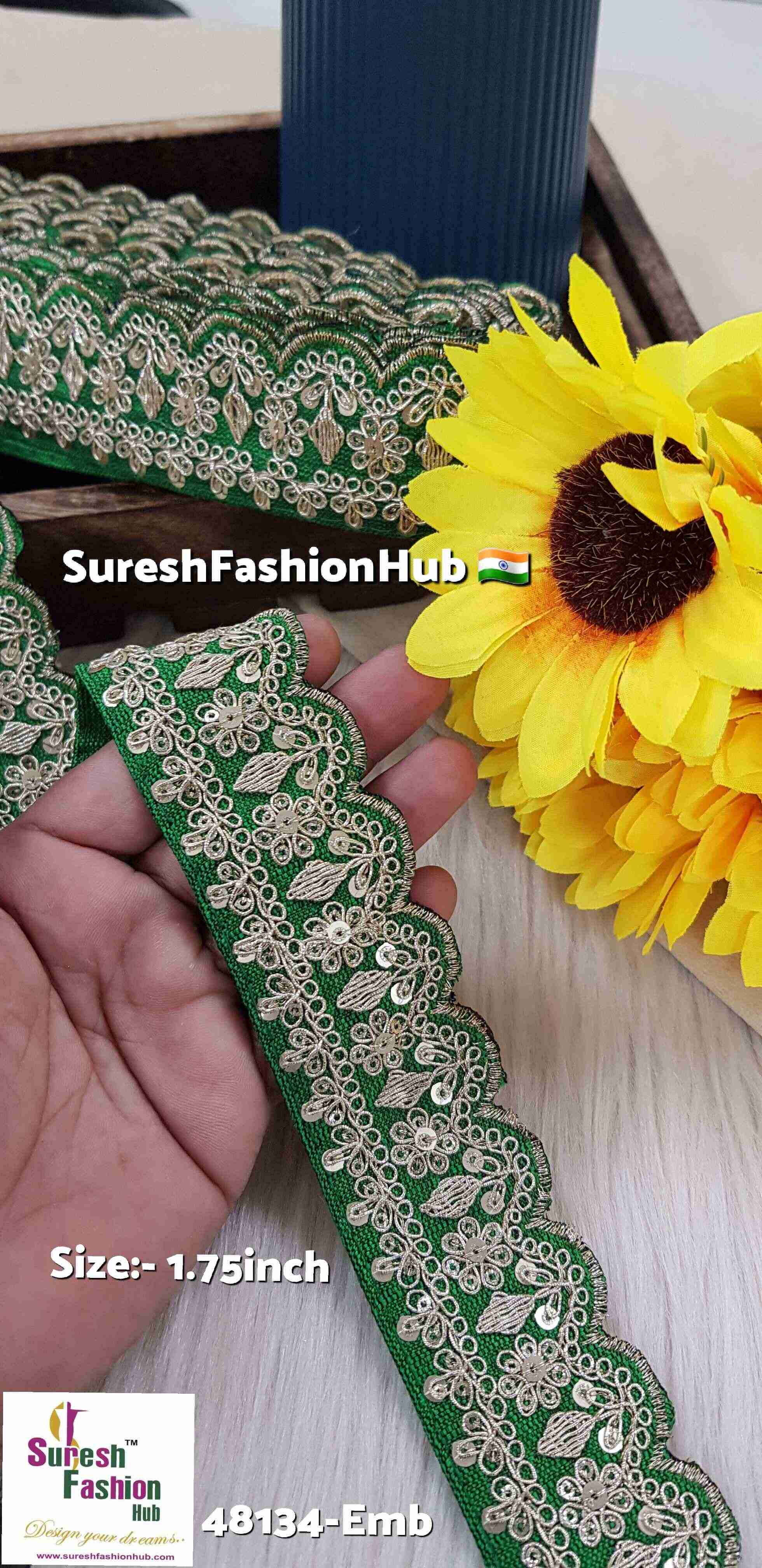  Green Scalloped Pearl Dori Embroidery Lace